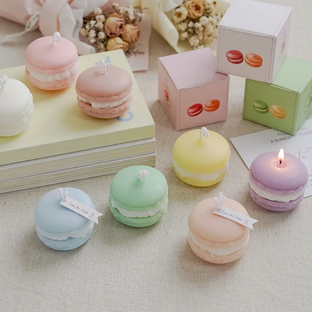 Mini Macaron Soy Wax Eco-Friendly Cute Dessert-Themed Aroma Candle for Wedding Favors Bridal Party Gifts & Valentine's Day