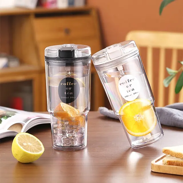 New Arrival 580ML Double Wall Insulated Coffee Cup Custom Logo Plastic Drinkware for Car Home Office Hand Tumbler Juice MugReorder rate 28%