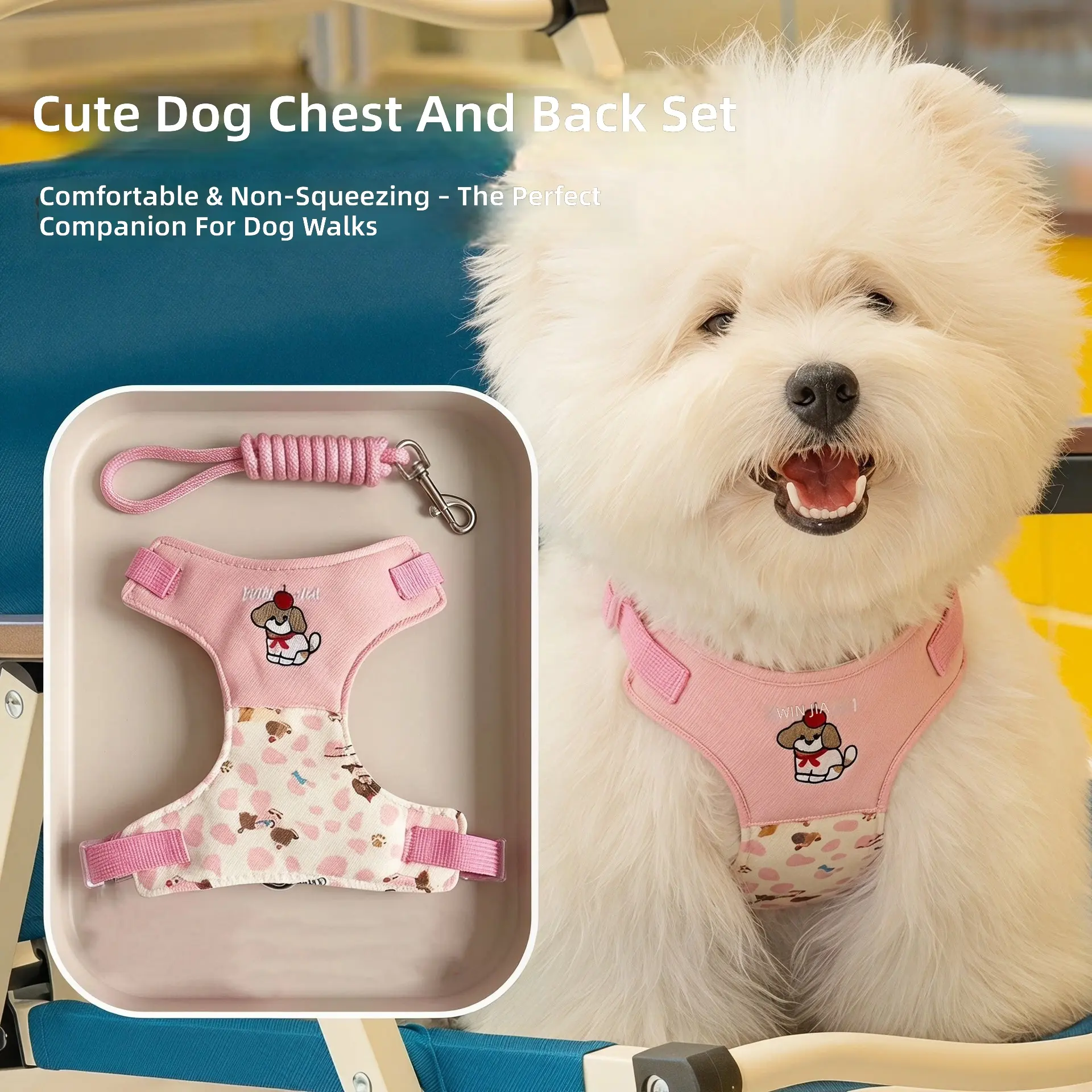 New Breathable Solid Luxury Nylon Vest-Style Walking Harness Chest Strap for Small/Medium Dogs (Bichon Frise Corgi Shiba Inu)