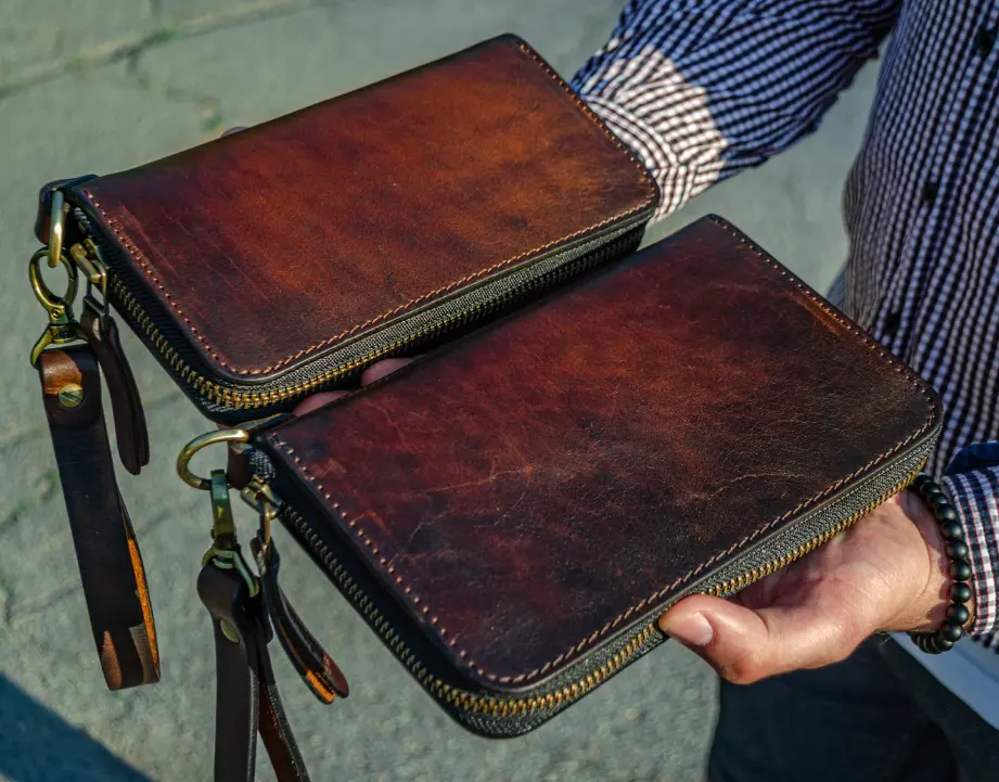 Personalized Full Grain Leather Clutch Zipped Men's Wallet Handmade Genuine Leather Men Women Wallet Vintage Zipper Closure