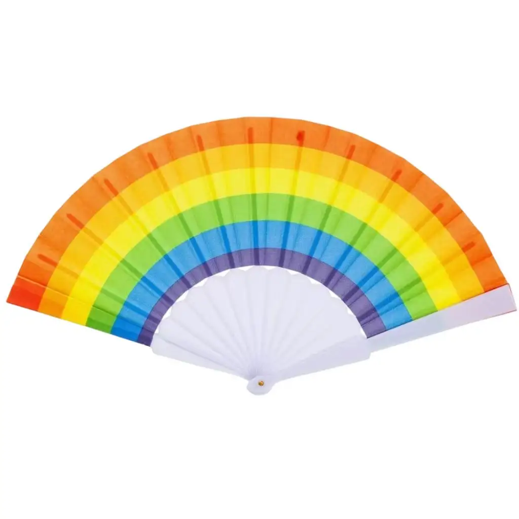 Promotional Fan Handle Plastic Wedding Favor Gifts PE Love Folk Art Mini Fan Box Plastic Customized Logo Color Box 23cm Length