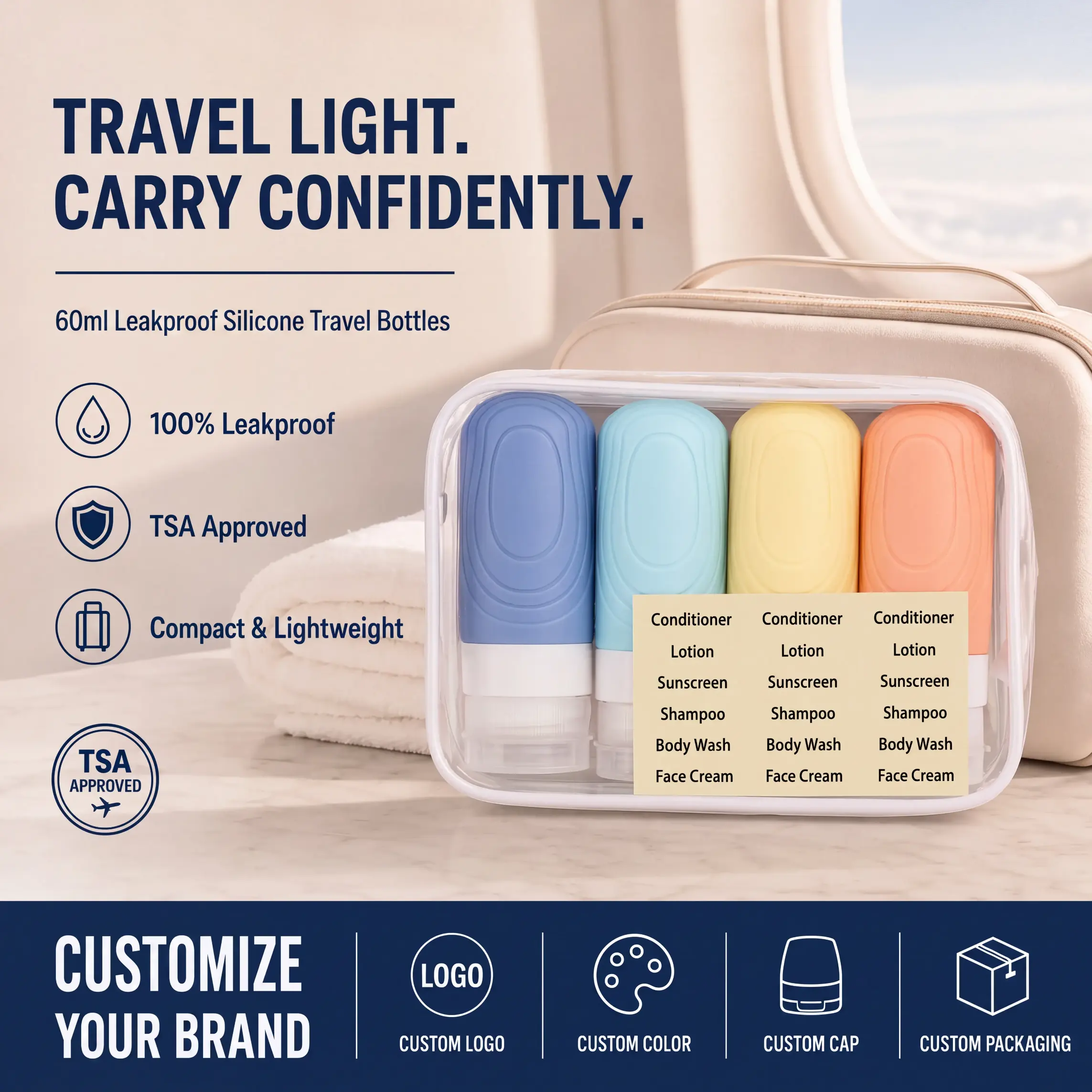 Silicone Eco-Friendly Durable Travel Bottles Set Leakproof TSA Approved Refillable Toiletry Containers Squeeze BottlesReorder rate 27%