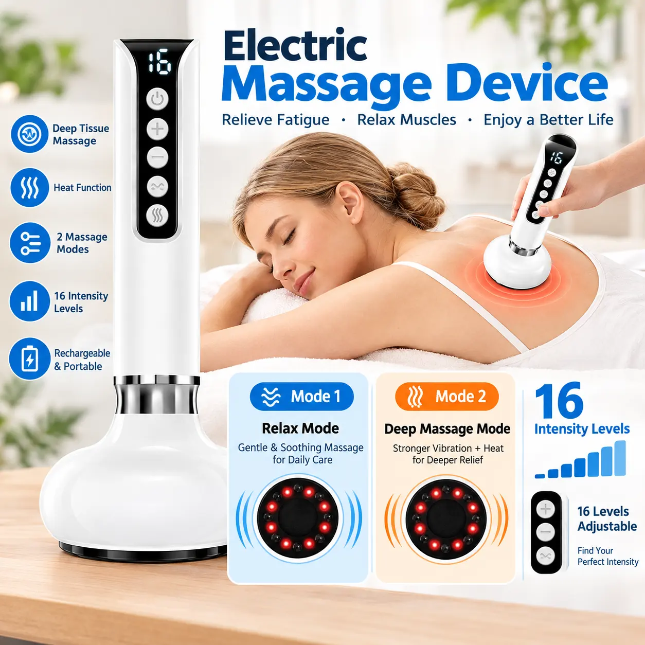 Smart Cupping Therapy Massager Electric Dynamic Vacuum Cupping Device With Red Light Heat 16 Gears 1200mAh