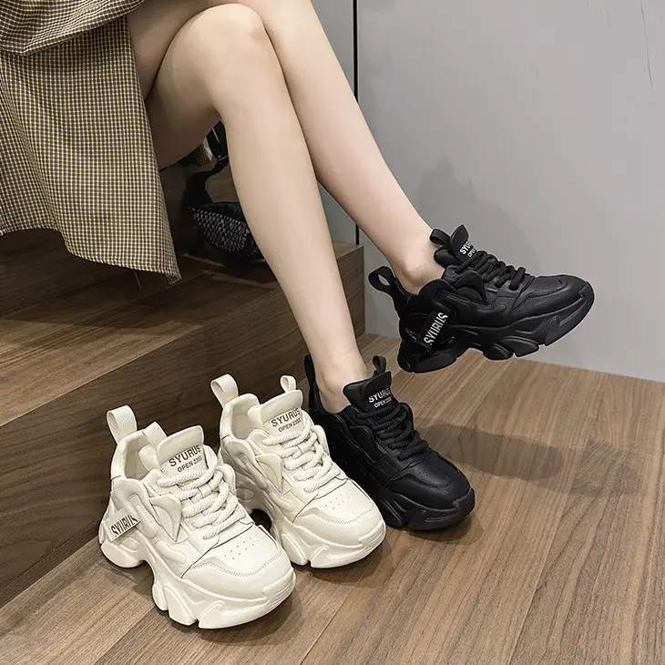 Thick Soled Womens Shoes Comfortable Versatile Womens Sports Shoes Round Toe Tie up Leisure Women Leather ShoesReorder rate 37%