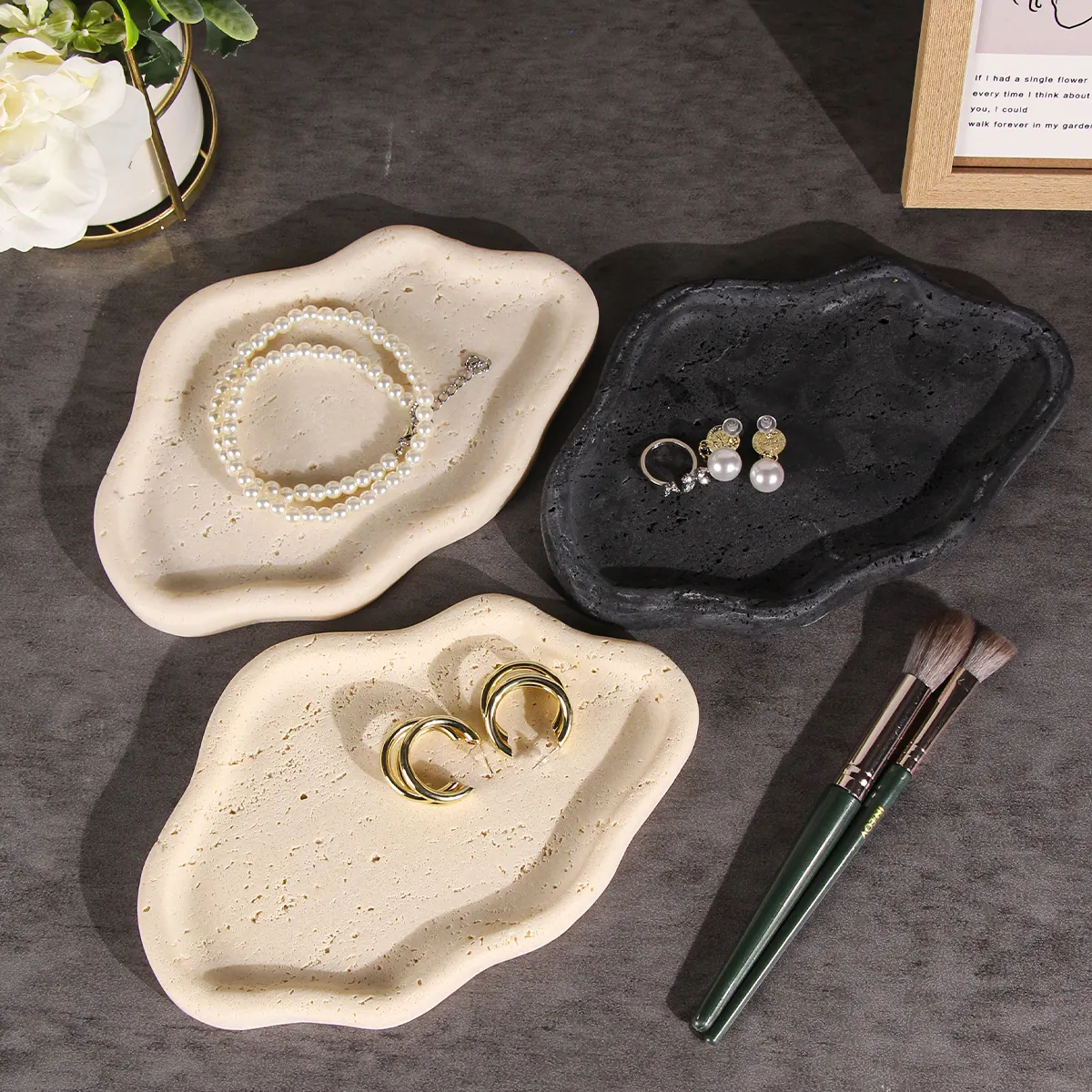 Wave Jewelry Tray Trinket Dish, Living Room Bedroom Travertine Decorative Cloud Vanity Key Tray Jewelry Plate Bowl Room DecorReorder rate 45%