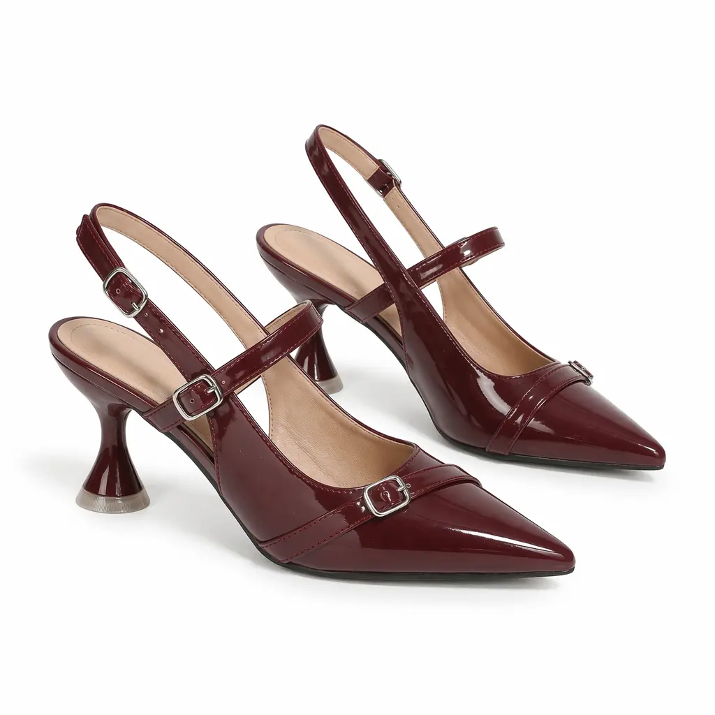 Wholesale Plus Size Summer Wine Red Pointed Sandals, Women's Back Empty High Heels, Fashionable Women's Shoe Design Supplier