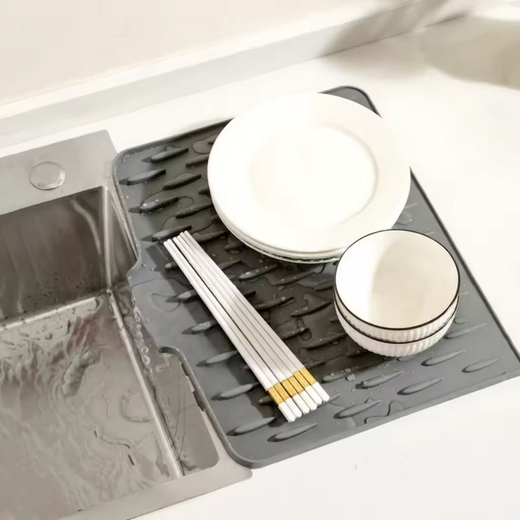 Silicone Heat-Resistant Rectangle Sink Diversion Draining Mat for Kitchen Fruit Vegetable Drying Household Countertop Pot Mat