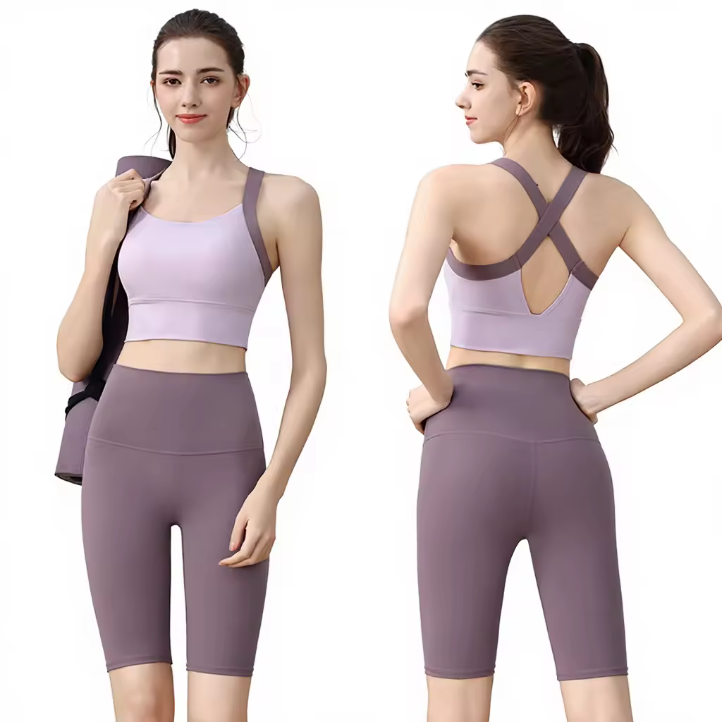 Yoga Wear Summer 2026 New Womens Breathable Sports Bra Set Crisscross Straps V-Neck For Professional Running High-Intensity