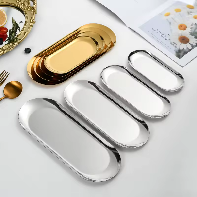 Yurtrain Luxury Stainless Steel Gold/Silver Oval Tray Polished Nut Snack Fruit Tray For Dining Wedding Parties Towel PlatesReorder rate 34%